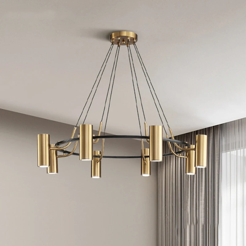 

Современная люстра-спутник черного цвета с золотыми элементами, 8-ламповый металлический подвесной светильник для гостиной и столовой