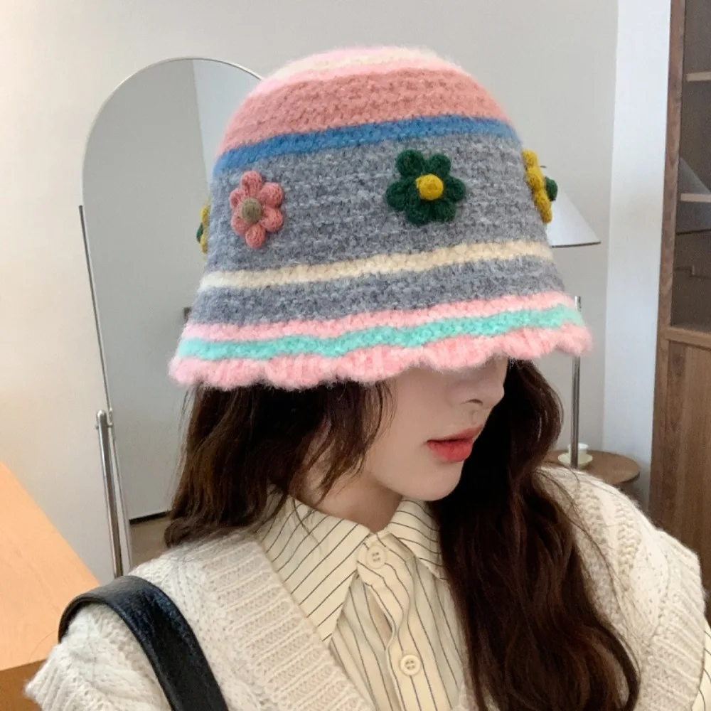 New Knitted Fisherman Hat Plush Versatile Bucket Hat Ear Protection Cold Resistant Warm Hat Gift