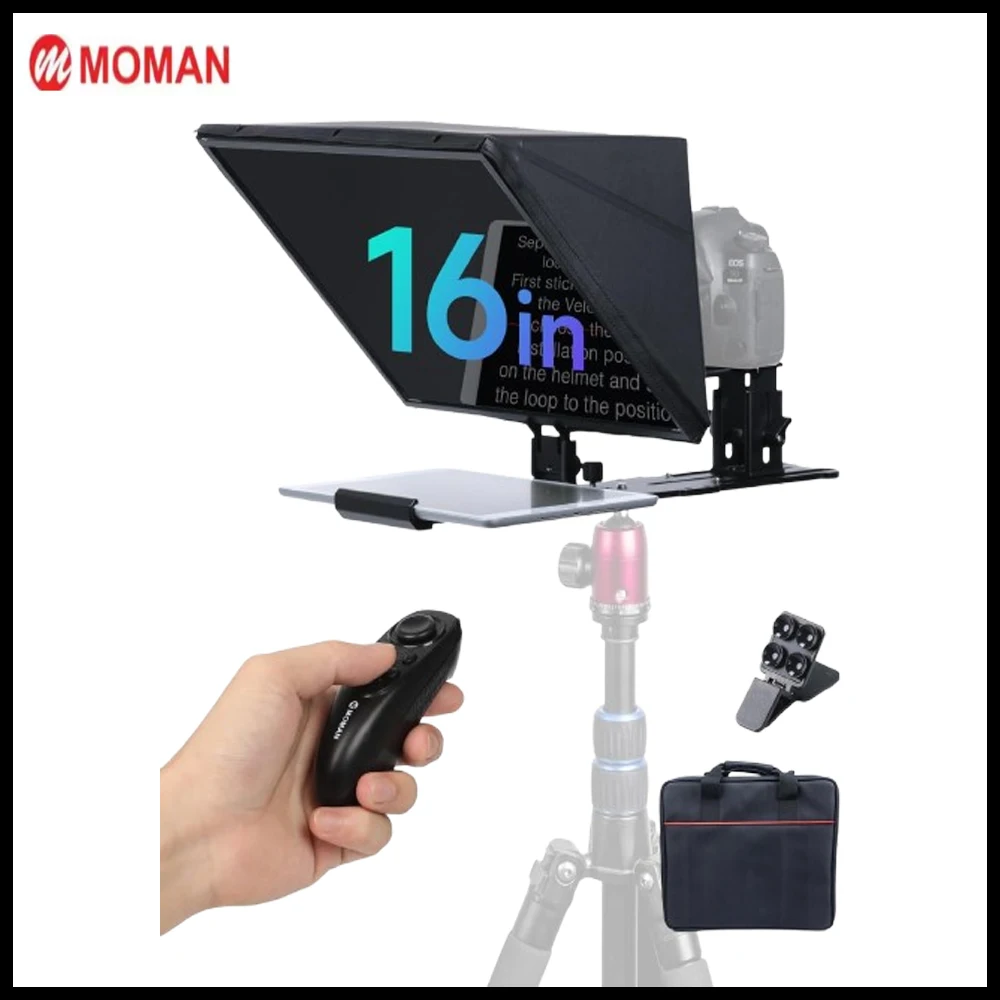 Moman MT16 Professional Teleprompter Kit 16 inch for iPad/Tablet Prompting with APP Remote Control Filming by Camera Camcorder