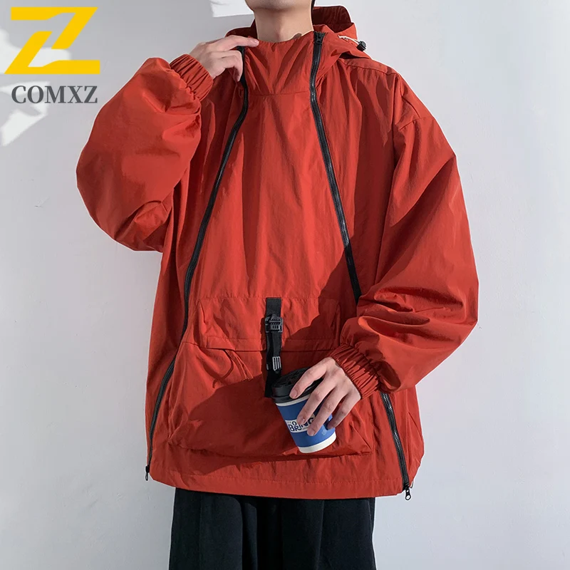 

Men Casual Hooded Windbreaker Autumn Korean Style Windproof Outdoor Sportswear Lightweight Hiking Solid Color Breathable Coat