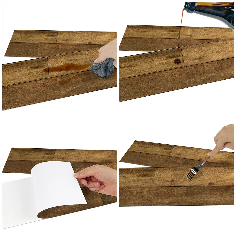 5Pcs Peel and Stick Floor Tiles Wood Grain Self Adhesive Floor Sticker Removable Decals for Home Decor PVC Backsplash Stickers
