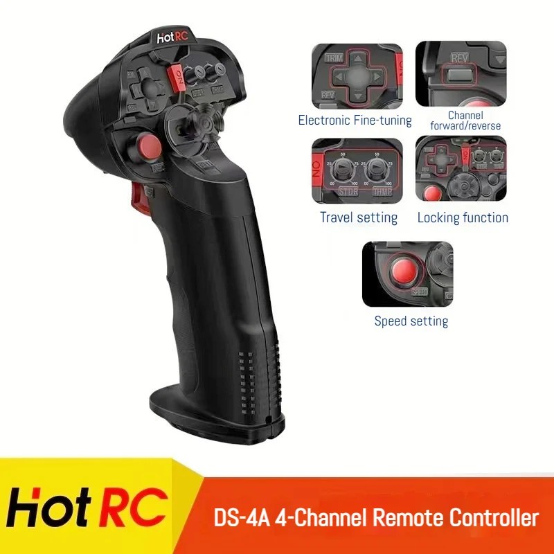 

HOTRC DS-4A 2,4G одноручный пульт дистанционного управления полностью пропорциональный 4-канальный передатчик для радиоуправляемой модели автомобиля лодки инновационный для одной руки