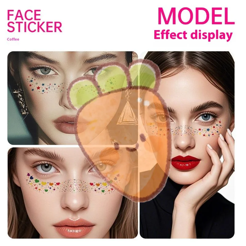 6 أوراق متعددة الألوان النمش ملصقات الوشم المؤقت الساخن ختم النمش ماكياج بقع ماكياج الوجه