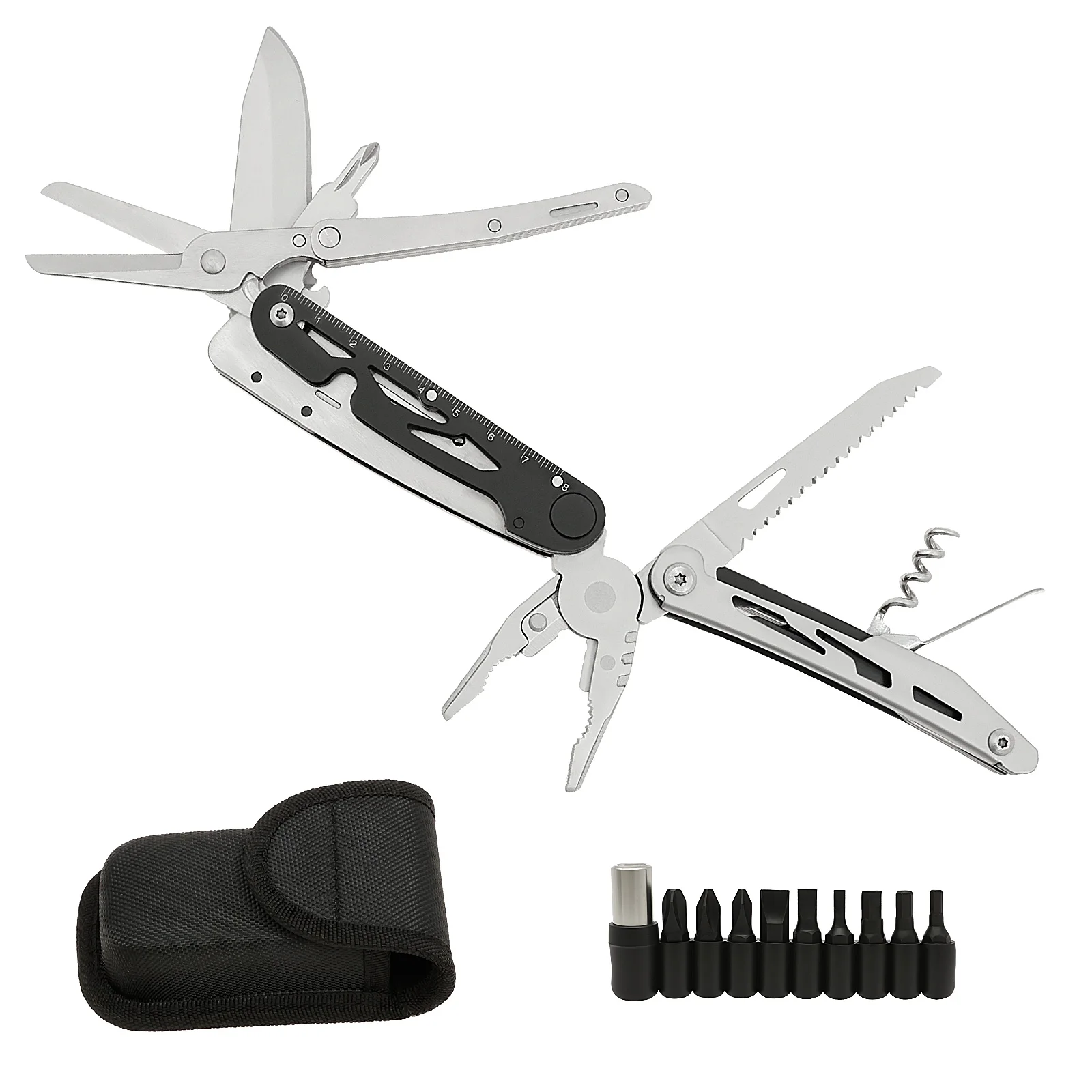 

Stainless Steel Multitool Pocket Knife Tool Detachable Multifunctional Tool Camping Accessories Foldable 180° for Picnic Outdoor