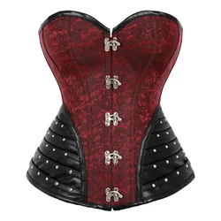 Corset Bustier Steampunk Gothic Clothing Women Top Plus Size Vintage Outerwear Corselet Overbust Pirate Costume Crimson