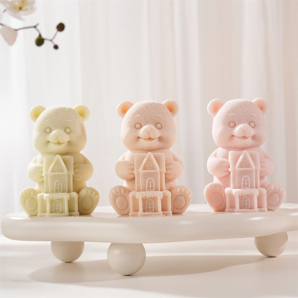 

Bear Hold House Silicone Soy Wax Mould Strawberry Bunny Candle Silicone Mold DIY Home Decoration Rabbit Candle Mold