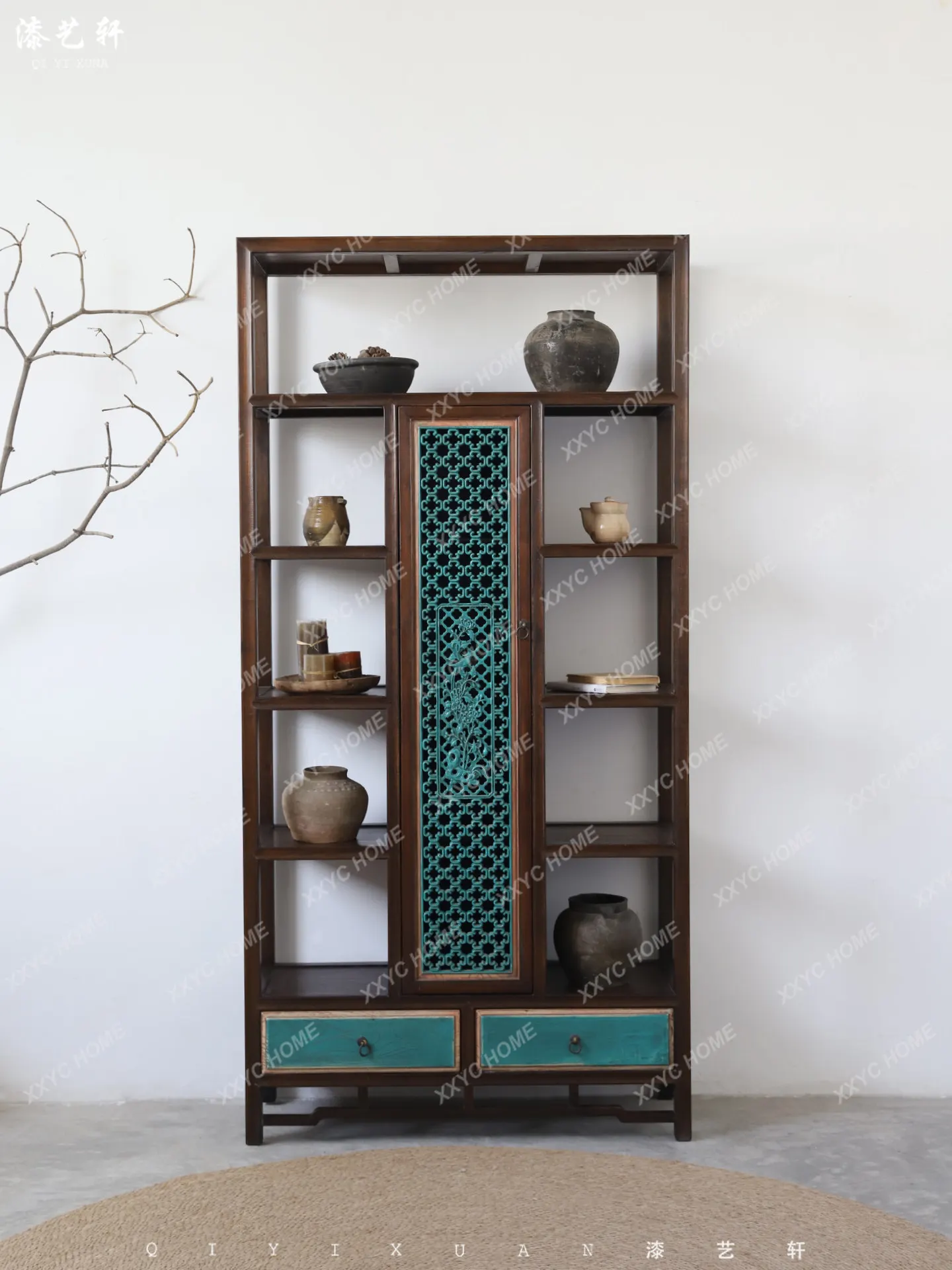 

New Chinese-style all-solid wood Bogu shelf study shelf combination hollow floor display cabinet