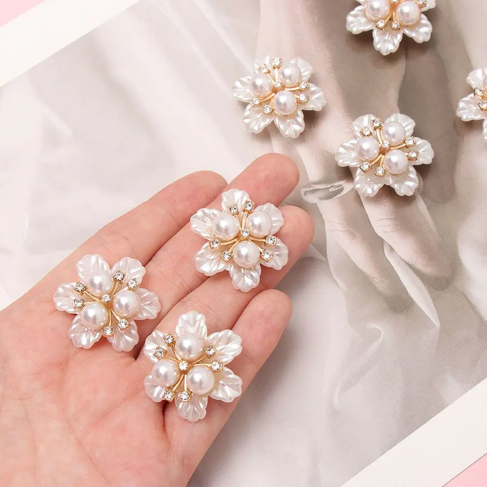 5PCS Pearl Flower Rhinestone Buttons Sparkling Crystal Hairpins Decoration Clothes Buttons DIY Crafts Apparel Sewing Accessories