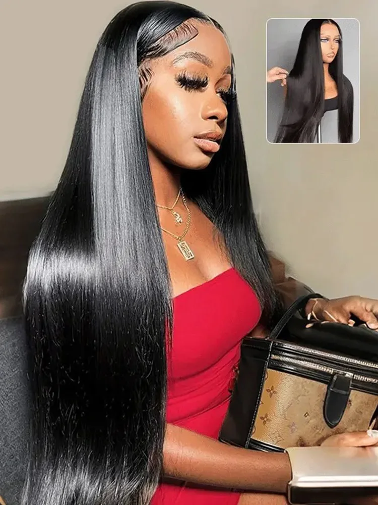 46 44 Inch Bone Straight Lace Frontal Human Hair Wigs Brazilian 250 Density 13x6 13x4 Transparent HD Lace Front Wigs For Women