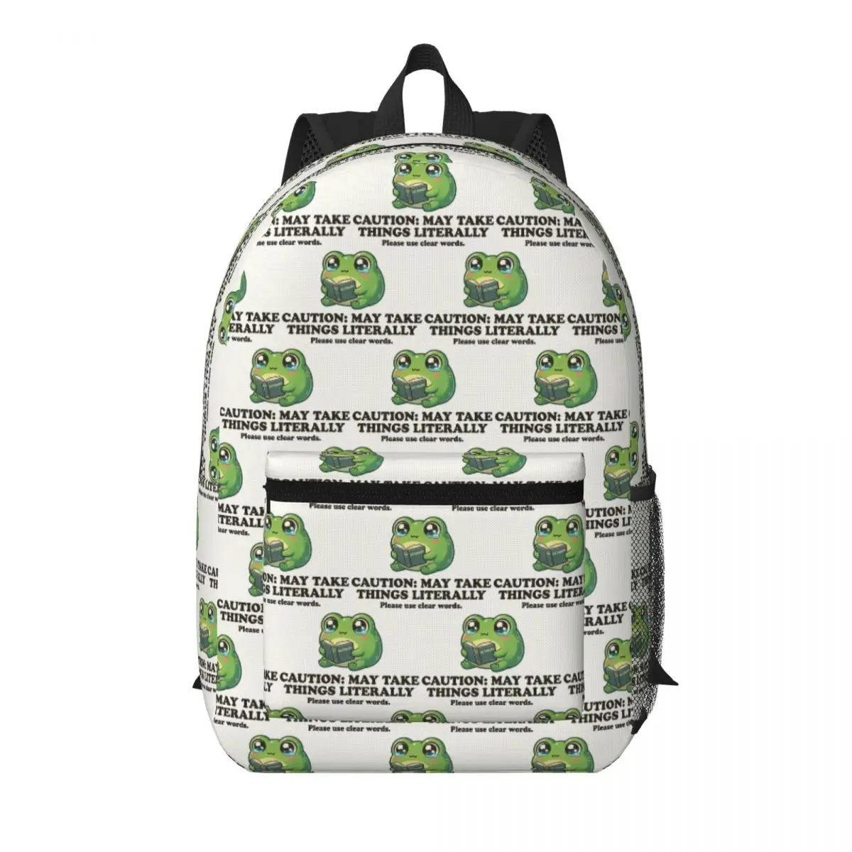 Caution May Take Things Literally Frog Student Backpack School Bag Hiking Travel Daypack for Boys Girls Bookbag Shoulder Bags