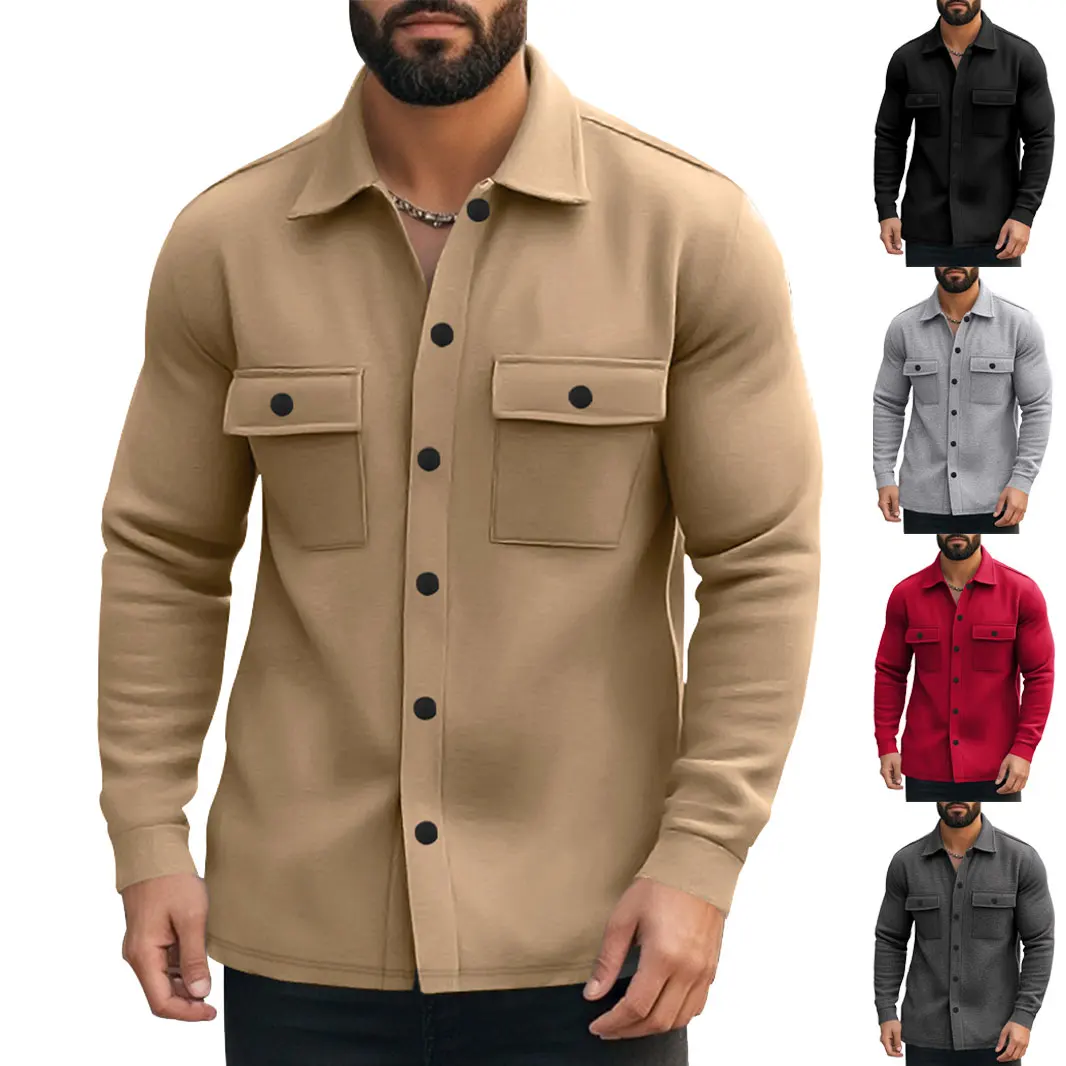 Herbst und Winter neue lässige Herren jacken Fleece gefütterte Revers Multi-Pocket Workwear Stil einfarbige Freizeit jacke Mantel Männer