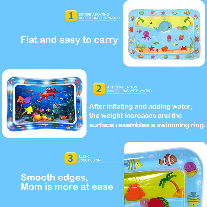 بساط لعب مائي قابل للنفخ على شكل دائرة مربعة للأطفال الرضع والأطفال الصغار ووقت البطن وسادة مائية للتعليم المبكر وتطوير هدية النشاط