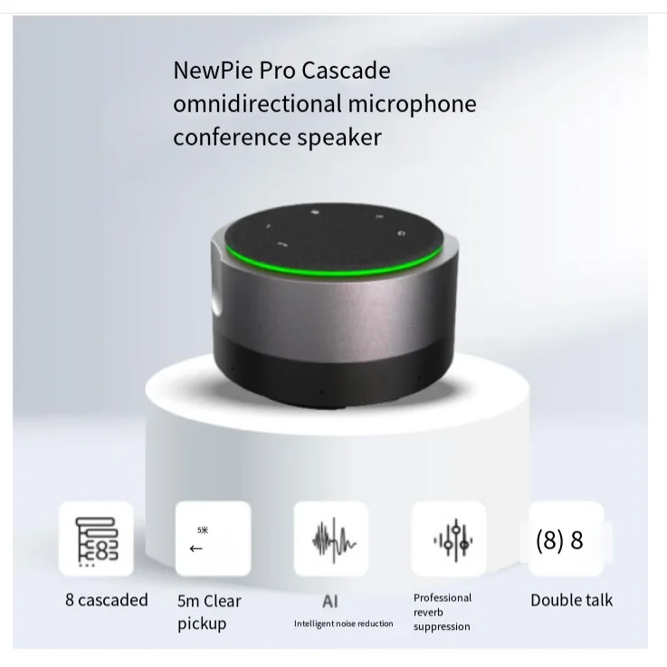 NewPie Pro micrófono en cascada para conferencia, altavoz inteligente AI, radio de cancelación de ruido, captación de 5m, soporte de 8 cascadas