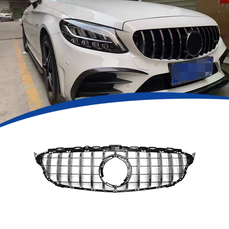 

for 2019-2021 W205 C-Class Mercedes Benz C180 C200 C250 C300 C400 GT Front Bumper Grille Hood Grill With Camera Hole