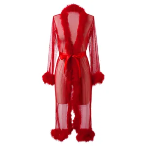 Frauen Robe langer Peterover Nachtwäsche Braut Elfmeter Regen Dessous Nacht tragen Bad Raketen Mesh Dessous des Valentinstags 10 Hauptverkauf lang Feder - №6