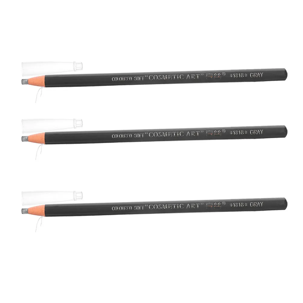 3Pcs Waterproof Sweatproof Natural Gray Eyebrow Pencil Peel Off Flat Tip Microblade Brow Pen for Travel Outdoor Use