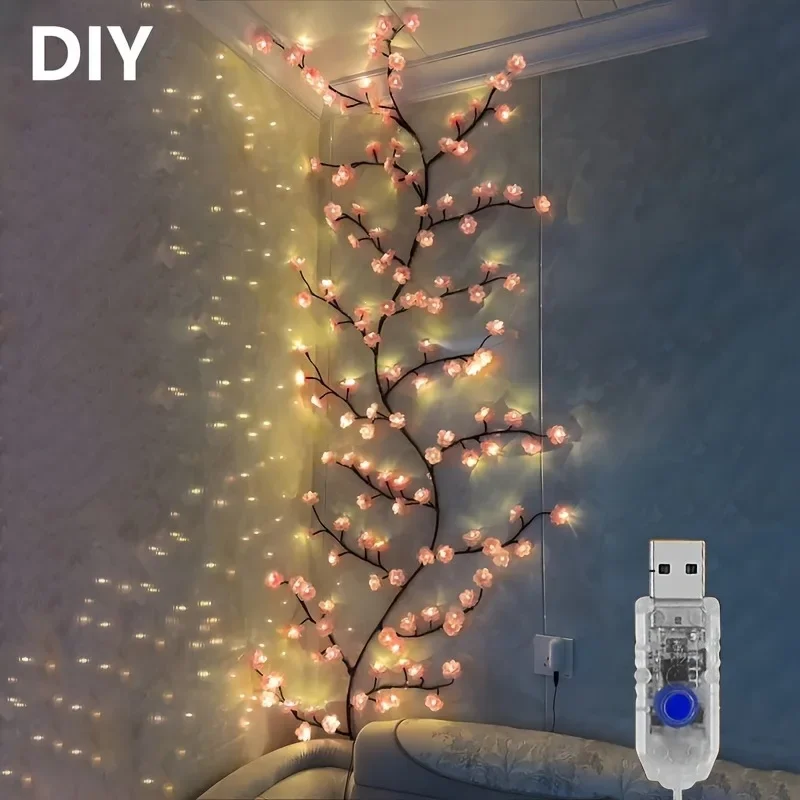 USB 5V 8 Modes Cherry Blossom String Light Artificial Flower Vines Fairy Lights For Bedroom Wedding Party Holiday DecorationW23