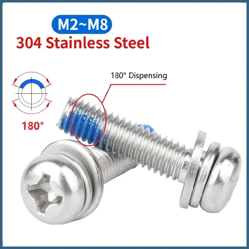 Beicai M2 M2.5 M3 M4 M5 M6 M8 304 Stainless Steel Phillips Pan Round Dispensing Screw Flat Washer Spring Gasket Combination