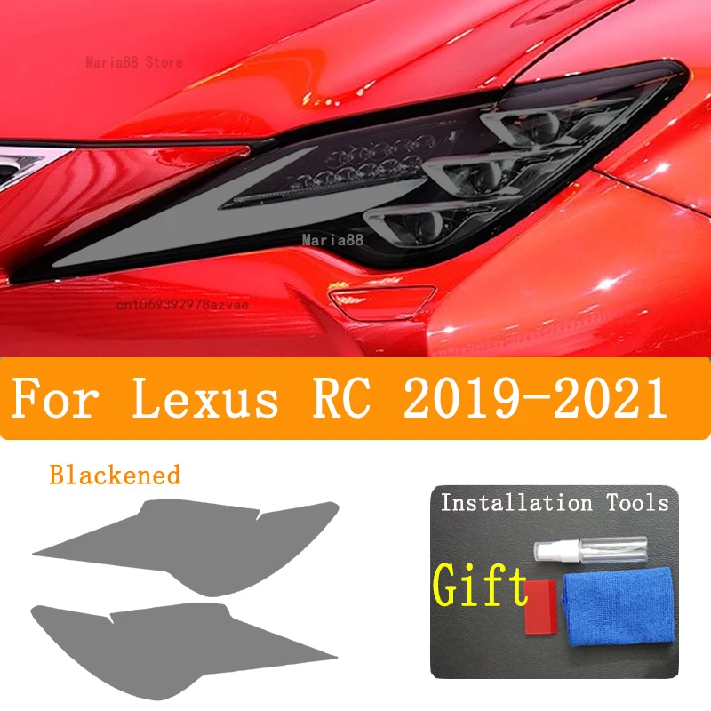 

For Lexus RC 2019-2021 Accessories Car Headlight Protective Film Headlamp Restoration Transparent Black TPU Light Repair Sticker