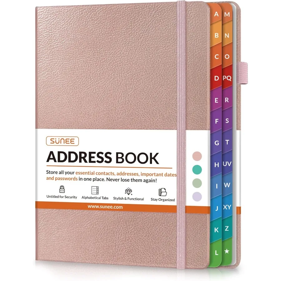 

Адресная книга с красочными алфавитическими вкладками Органайзер для блокнота с адресом для записи Conta 5,3 x 7,7 дюйма - розовое золото