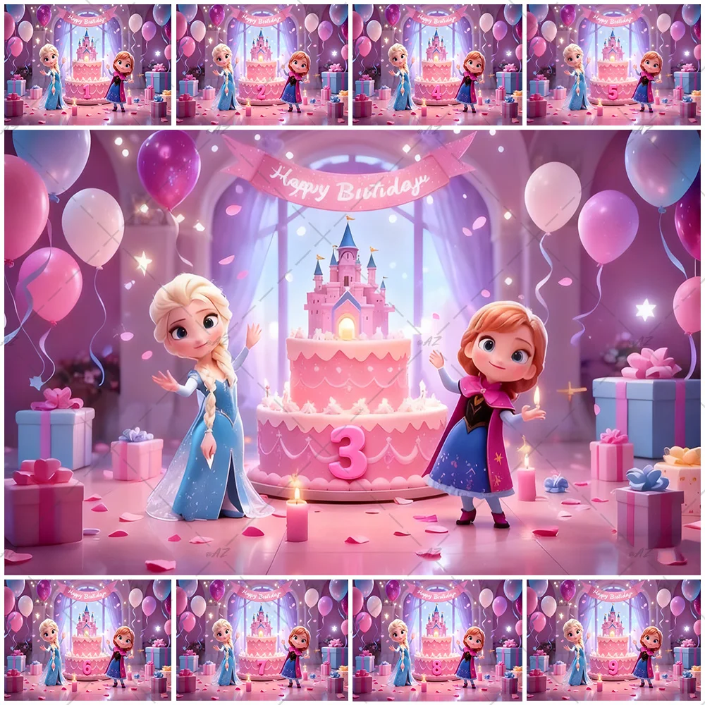

Disney Frozen Elsa And Anna Backdrop Magical Purple Princess Birthday Party Decorations Customized Number Photography Background