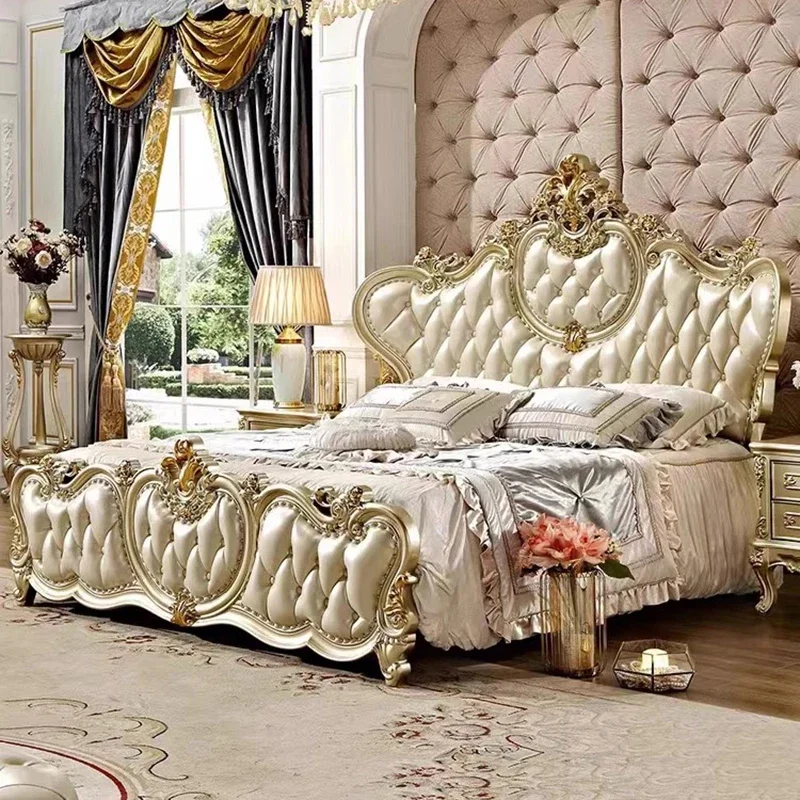 

Leather European Massage Bed Bedroom Human Dog Luxury Double Queen Wooden Bed Castle Sofa Letto Matrimoniale Home Furniture