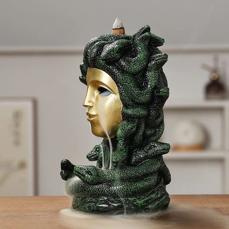 Gorgon Greek mythology snake head mask backflow incense burner resin craft home ornament decoration