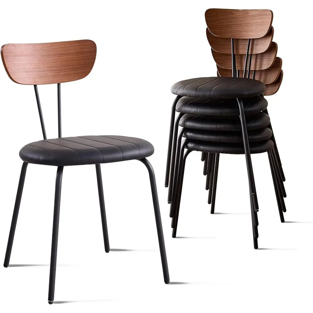 

Set of 6 Stackable Dining Chairs, Compact Wooden Back, Ideal for Small Kitchens and Living Spaces, Black