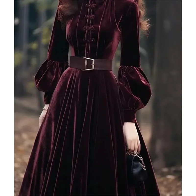 Autumn Winter Women\'s Velvet Dress New Fashion Evening Party Long Dress Style Super Beautiful Purple Red Velvet Dresses Vestidos