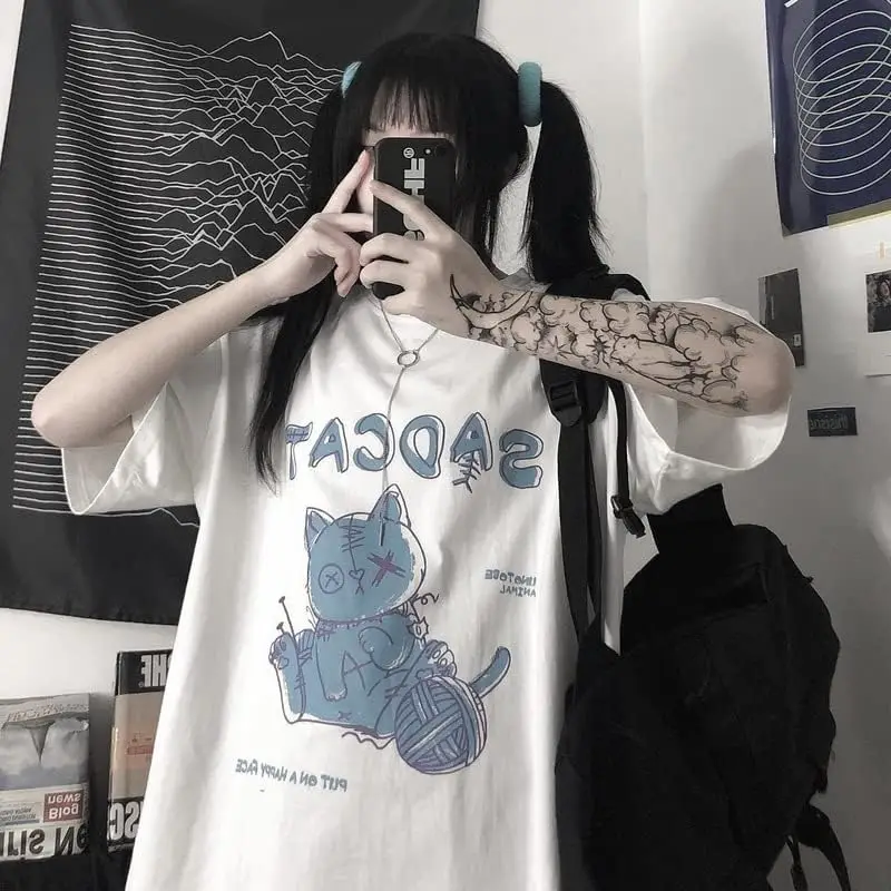 Harajuku Style Woman T-Shirt ins Style Cute Cartoon top Loose Short-Sleeved T-Shirt Kawaii Clothes