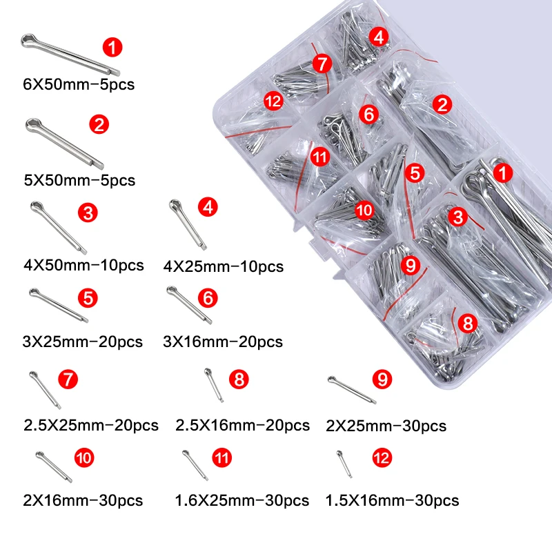 230Pcs Cotter Pin Assortment Kit J - Stainless Steel 12 Sizes Cotter Pin Set for Hitch Pin Lock Systems view 3