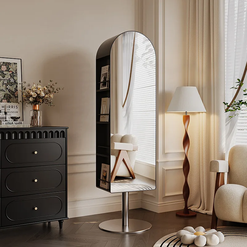 Modern simple rotating magazine cabinet, light luxury storage mirror cabinet