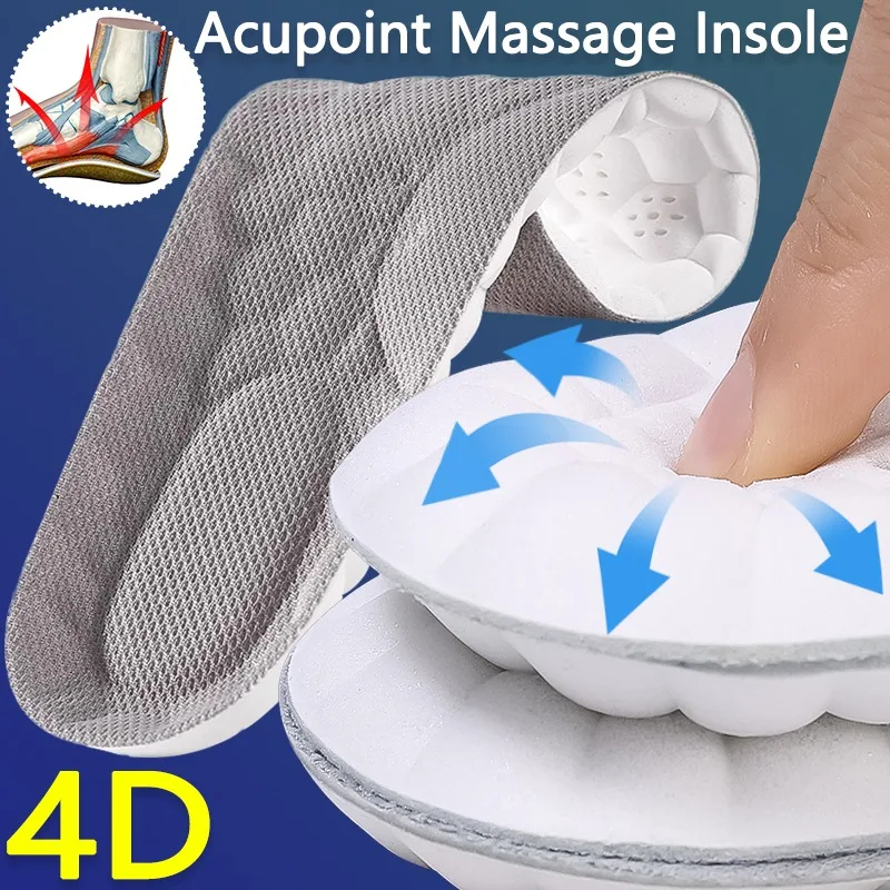 

4D Odor Proof Cotton Insole Prevent Ankle Sprains Shoe Pad Cuttable Shock-absorbing Massage Insoles Running Sports Foot Pads