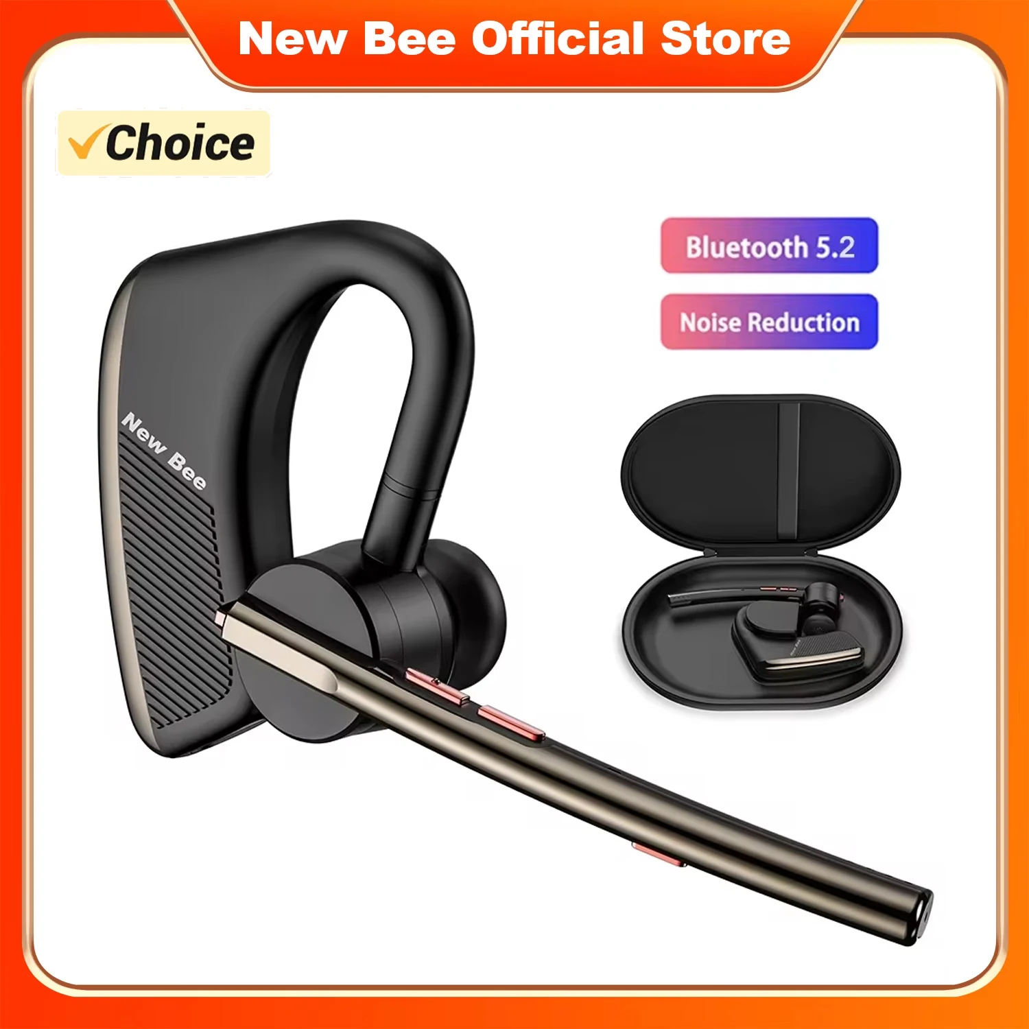 New Bee M50 Wireless Bluetooth Headset 5.2 Earphones Headphone with Dual Mic Hands-free Earbuds CVC8.0 Noise Cancelling Earpiece