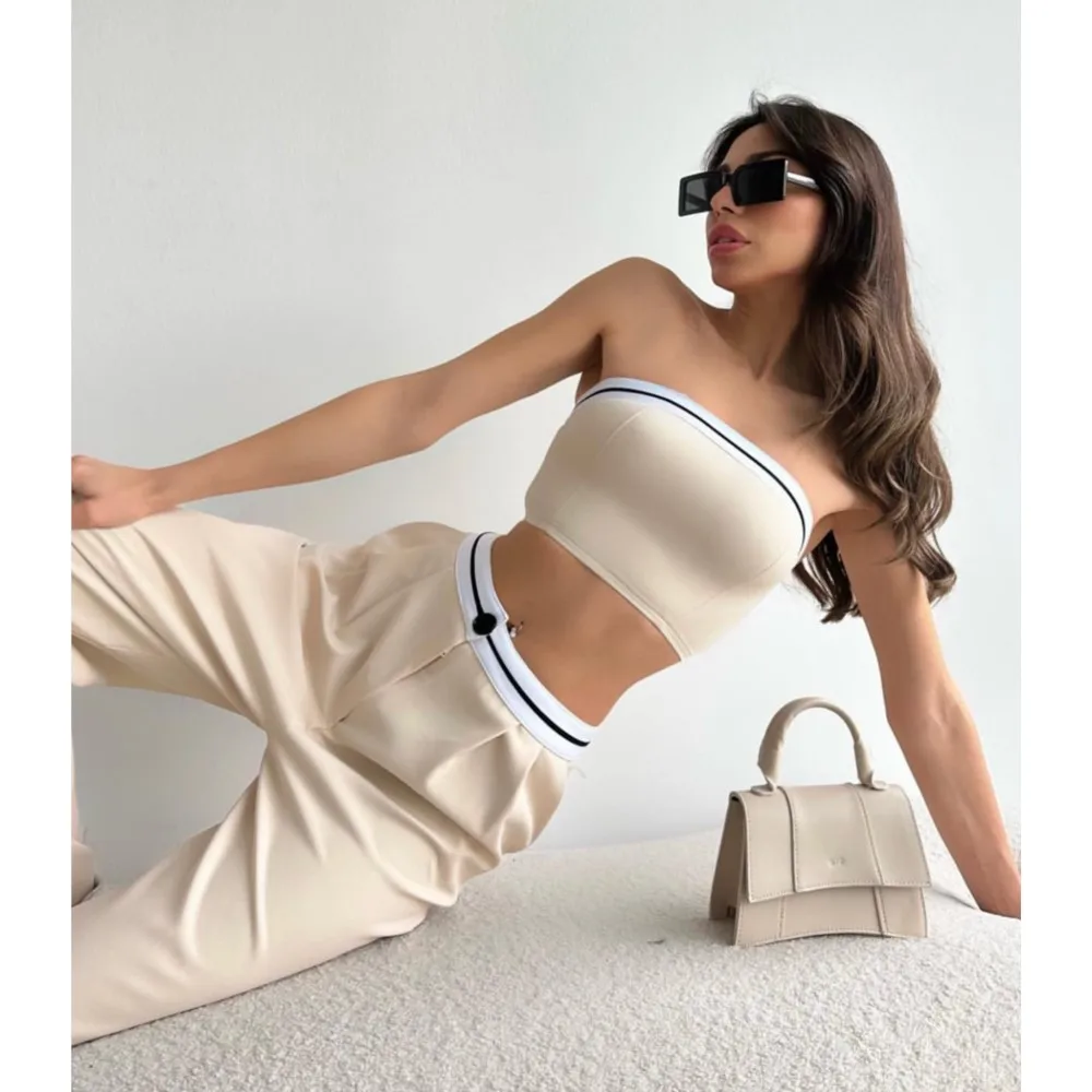 Sexy Tube Top Set Summer Sleeveless Crop Tops High Waist Wide Leg 2 Piece Set Strapless Pants Set Spicy Girl Hip Hop Sport Suit