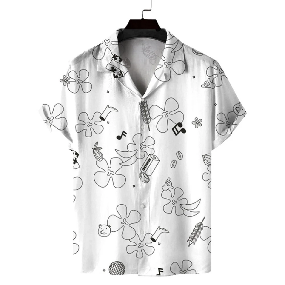 

Мужская летняя рубашка с кубинским воротником и коротким рукавом с принтом Lucky Clover, уличный повседневный мужской кардиган на пуговицах