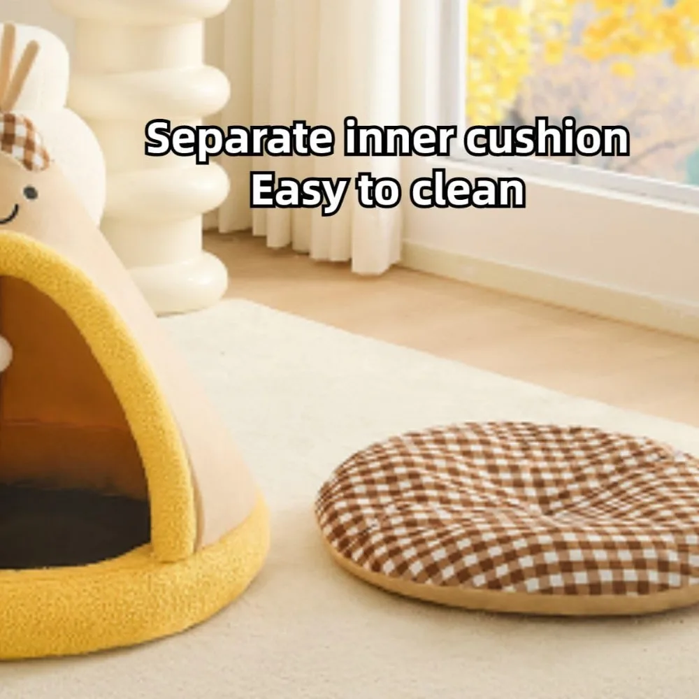 كهف سرير قطط قابل للطي، منزل قطط دافئ لفصل الشتاء، بيت مخبأ للكلاب، ومخبأ سرير الحيوانات الأليفة للكلاب المتوسطة باللون الأحمر #5