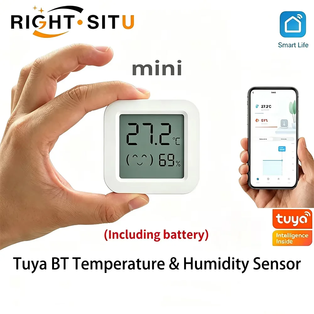 Czujnik temperatury i wilgotności Tuya Mini z cyfrowym wyświetlaczem LCD, kompatybilny z aplikacją, zdalne sterowanie przez BT, termometr, higrometr