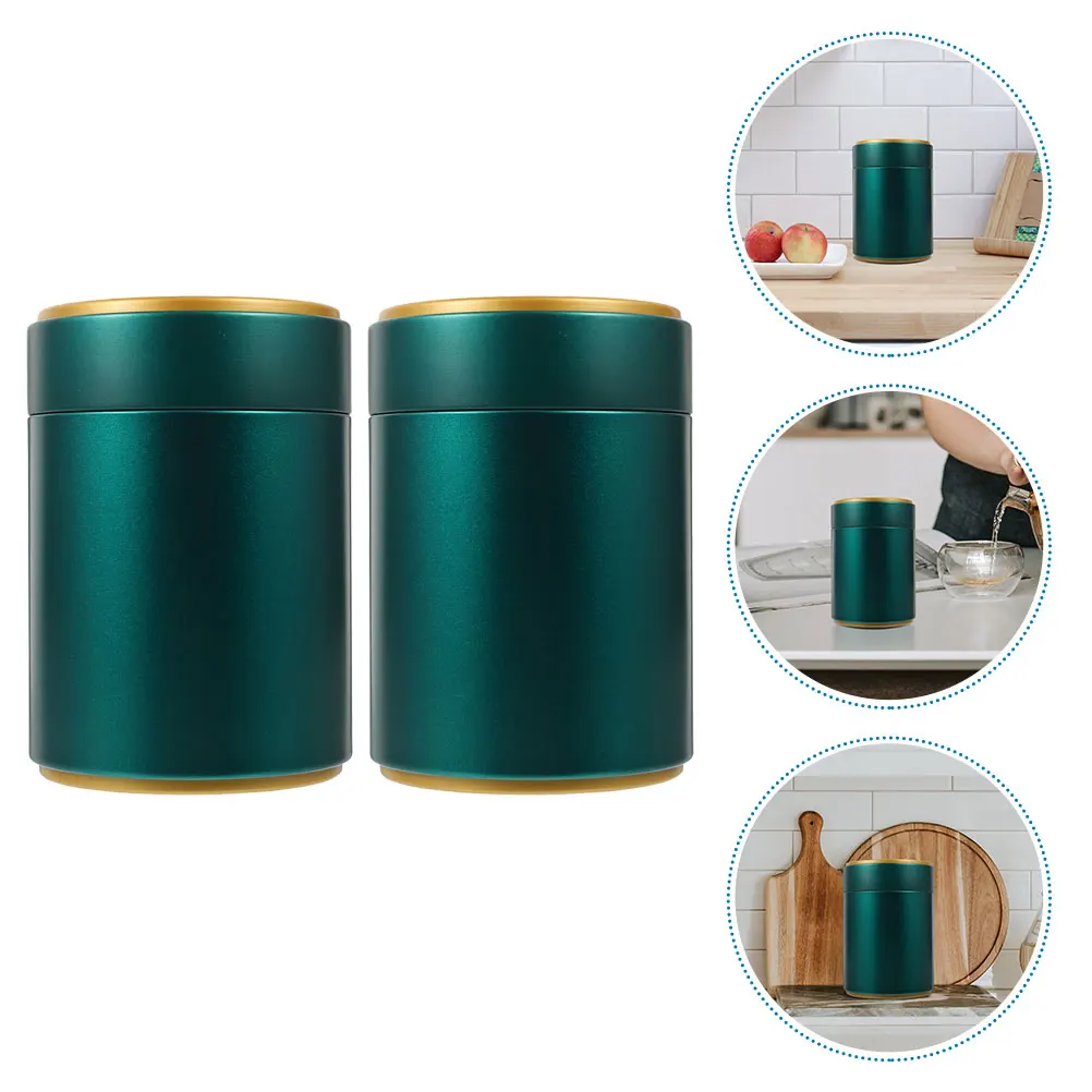 

2 Pcs Airtight Tea Canisters Tinplate Storage Jars with Lid for Coffee Beans Candy Metal Container Small Green