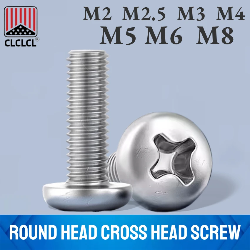 Phillips round head screw, stainless steel cross 10/50 Bolt, diameter 2 3 4 5 8mm length 3-304mm, 100 M2 M2.5 M3 M3.5 M4 M5 M6 M8 A2