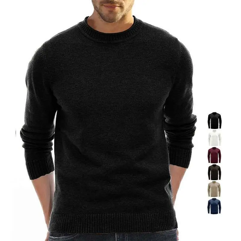 

Новинка 2023, однотонный круглый вязаный свитер Ne, мужской длинный свитер с базовым слоем свека, повседневный облегающий зимний модный топ