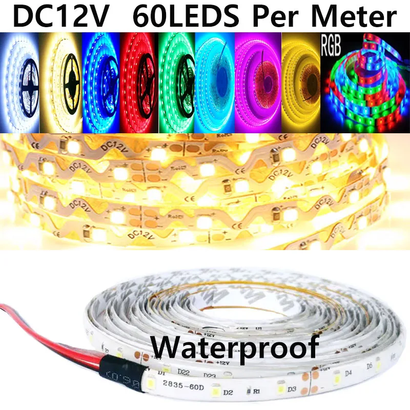 LED Strip Light 12V 0.5m 1m 2m 3m 4m 5m SMD Flexible 60leds/m Waterproof Non/IP65 LED Diode Tape