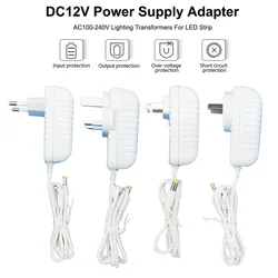 Power Supply Adapter White EU UK US AU 1A 2A 3A Transformer Charger for 220V AC to 12V DC Plastic LED Driver For LED Strip Light