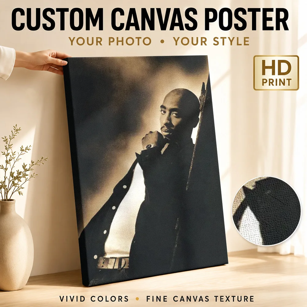 Tupac Shakur With Hand Near Face Canvas Poster Personalized Photo Warm Portrait Lighting Wall Art For Urban Loft Rap Fan Gift