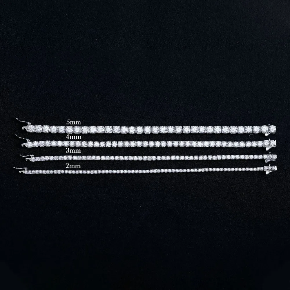 S925 Silver 2-5MM D Color Moissanite Tennis Chain Bracelet Women Hiphop Jewelry Link Chain Bracelets Bangle Pass Diamond Tester