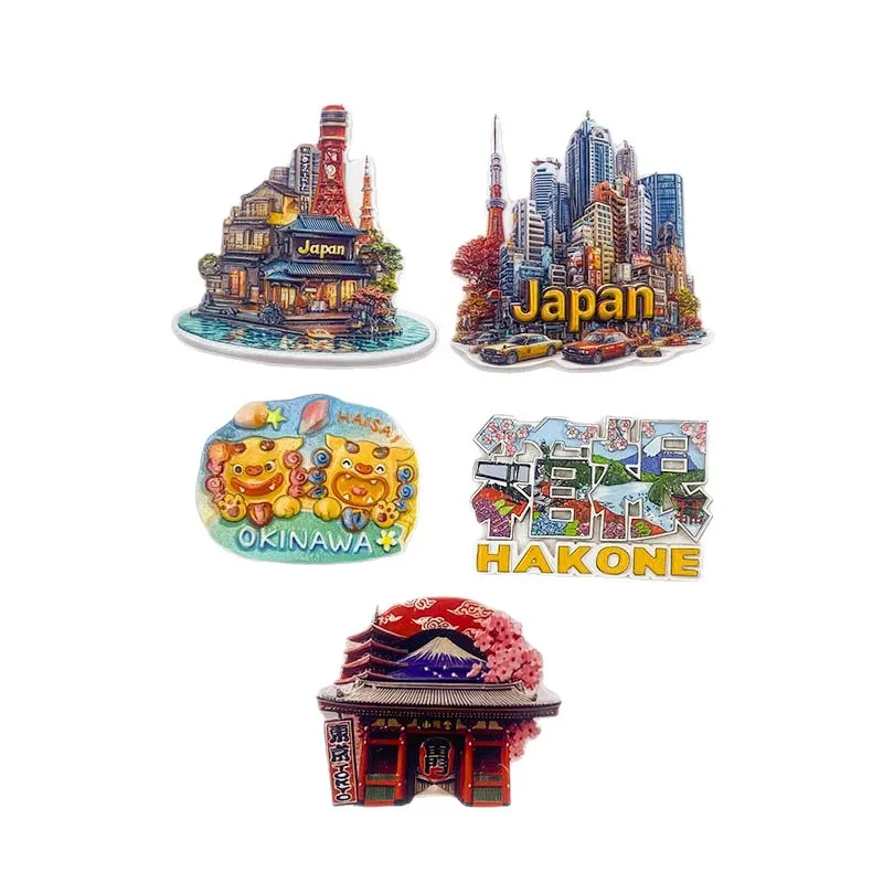 

Resin Refrigerator Magnet Japan City Creative Design Tokyo Osaka Thunder Gate Mount Fuji Lucky Cat Nara - Japan Souvenir