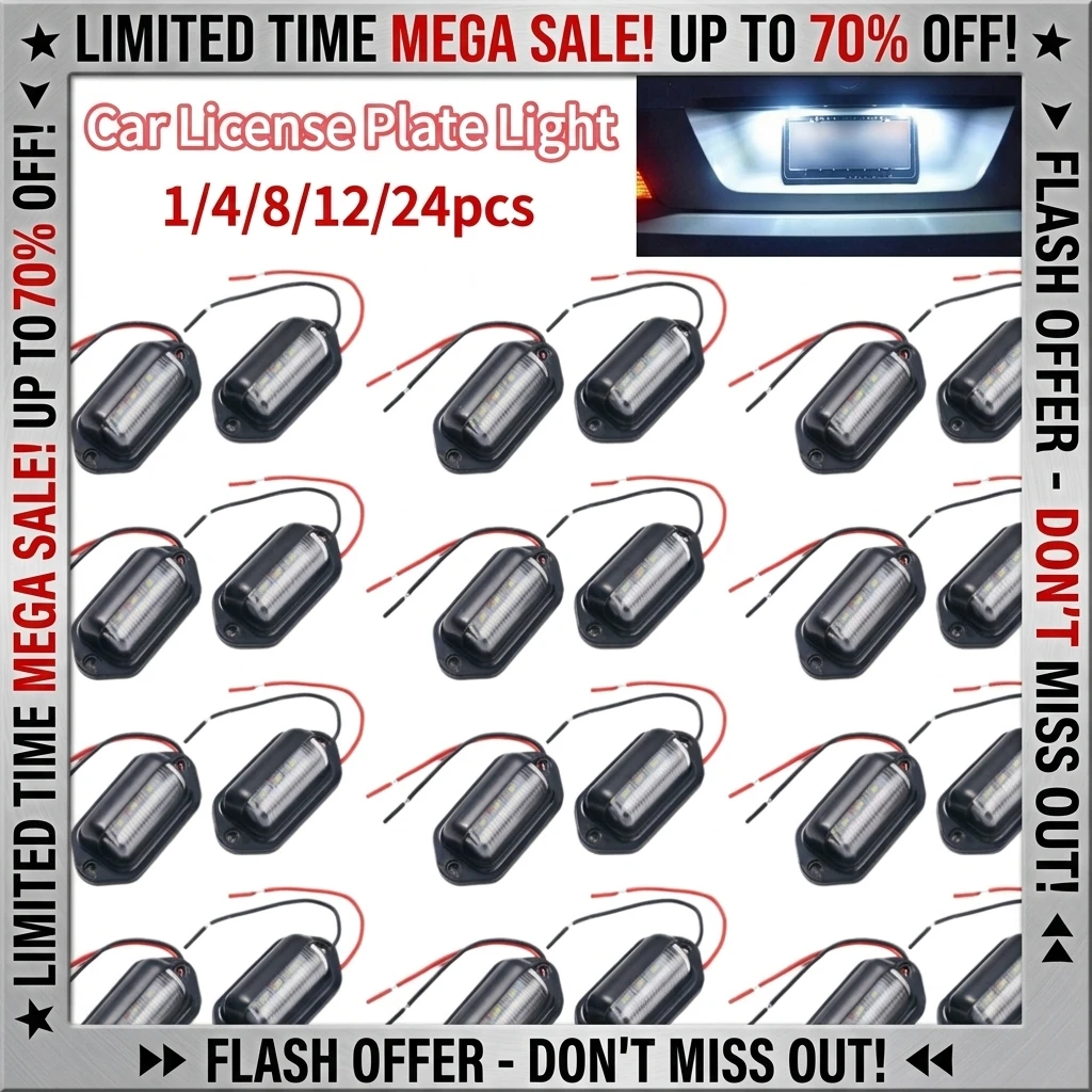 2/4/8/12/24pcs 6 LED Car License Number Plate Light For SUV Truck Trailer Van Tag Step Lamp White Bulbs Car Products License