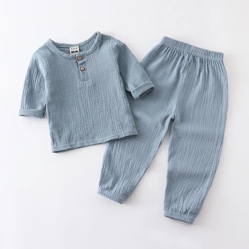 0-6Years Soft Sets Shirt Wholesale Children\'s Spring Summer Organic Cotton Set Boys Girls\' Thin Solid Color Soft Muslin Clothes