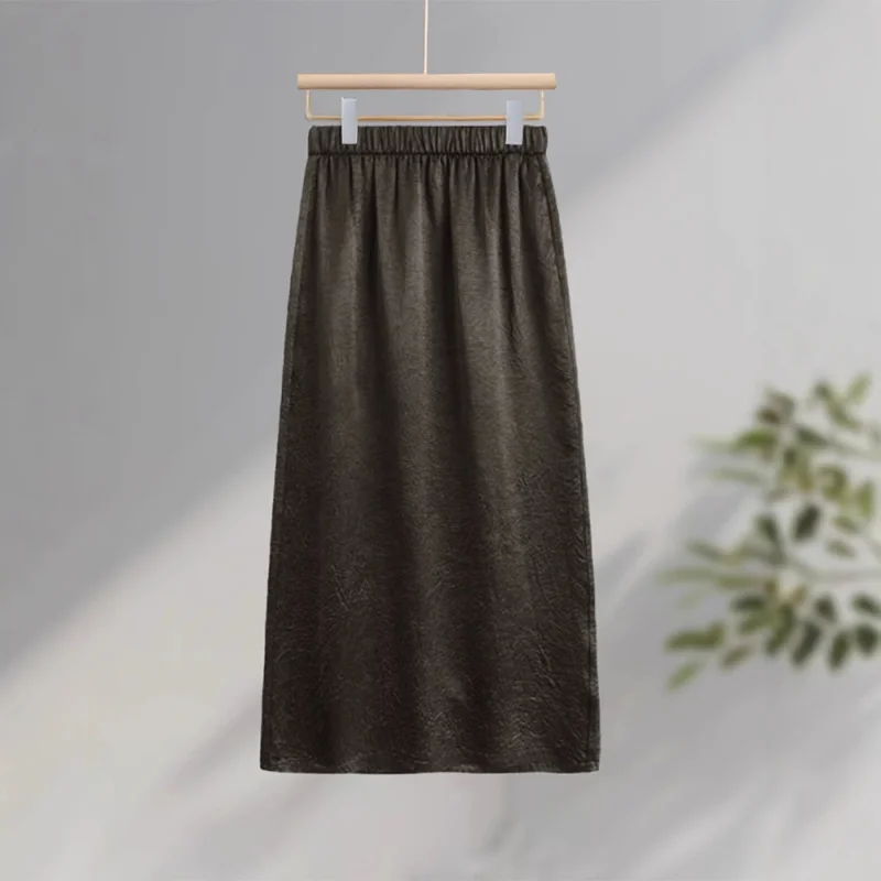 أزياء بسيطة نصف تنورة للنساء الصيف تنورة طويلة النمط الصيني الجديد Bodycon تنورة أنيقة عالية الخصر ألف خط تنورة #3