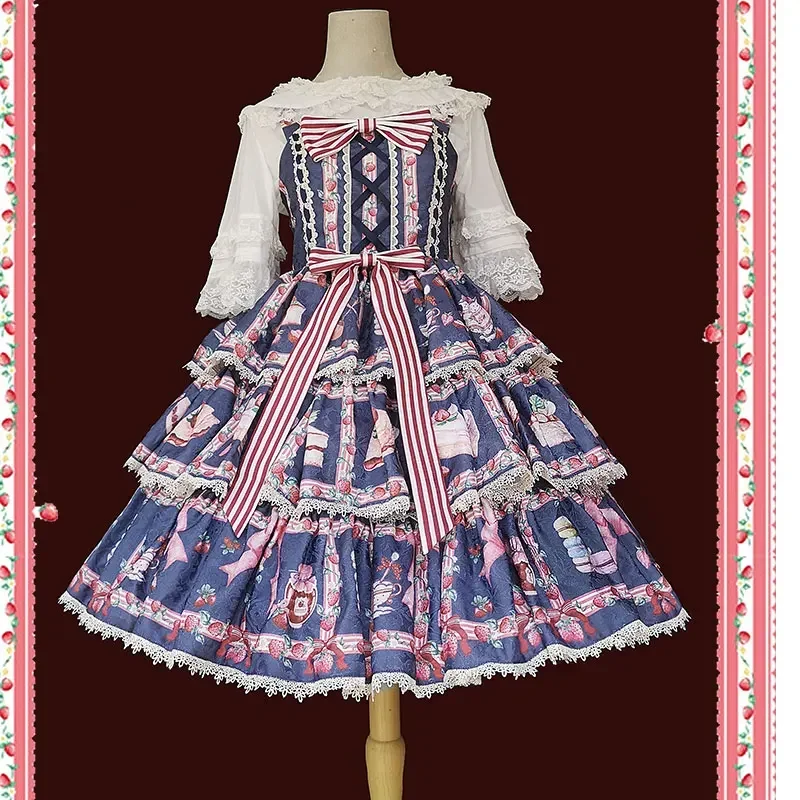 Festa de chá de morango ~ Vestido Lolita JSK em camadas doce da Infanta